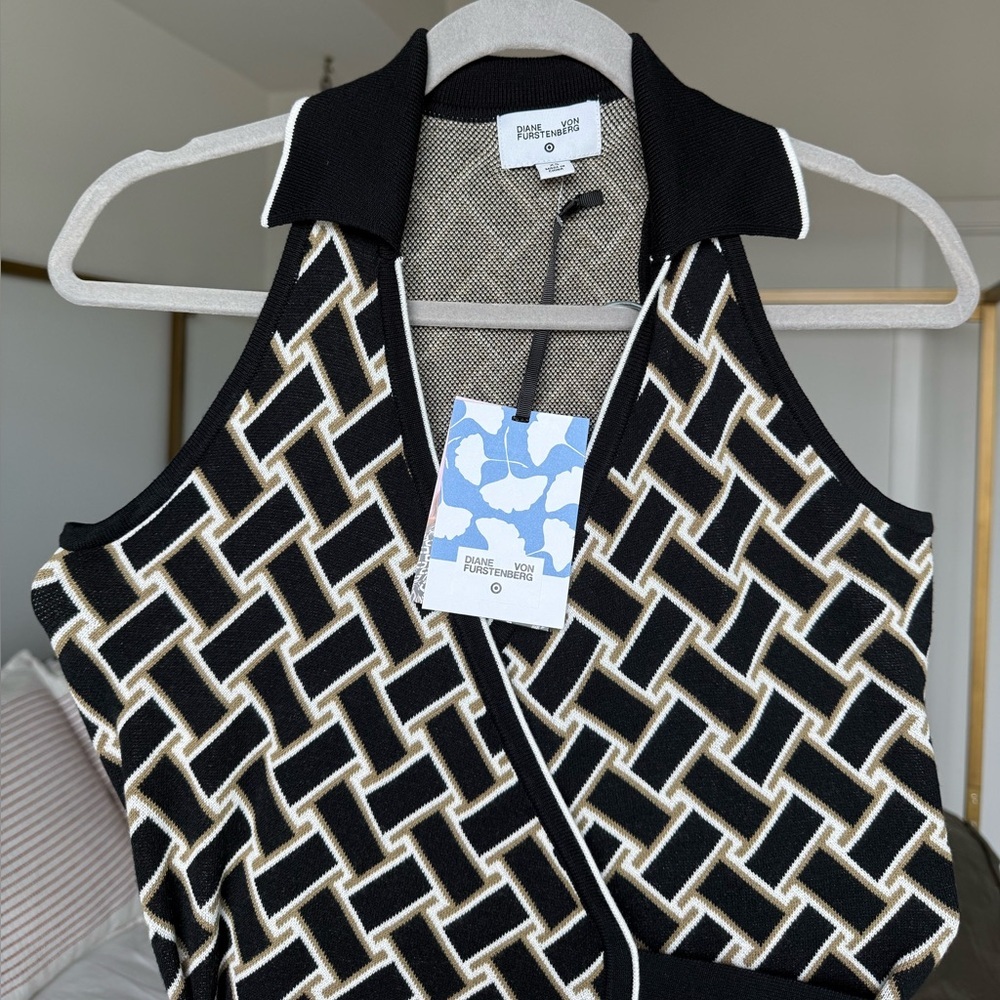 Diane Von Furstenberg x Target Geometric Wrap Knit Dress XS Black Quiet Luxury - Picture 3 of 6